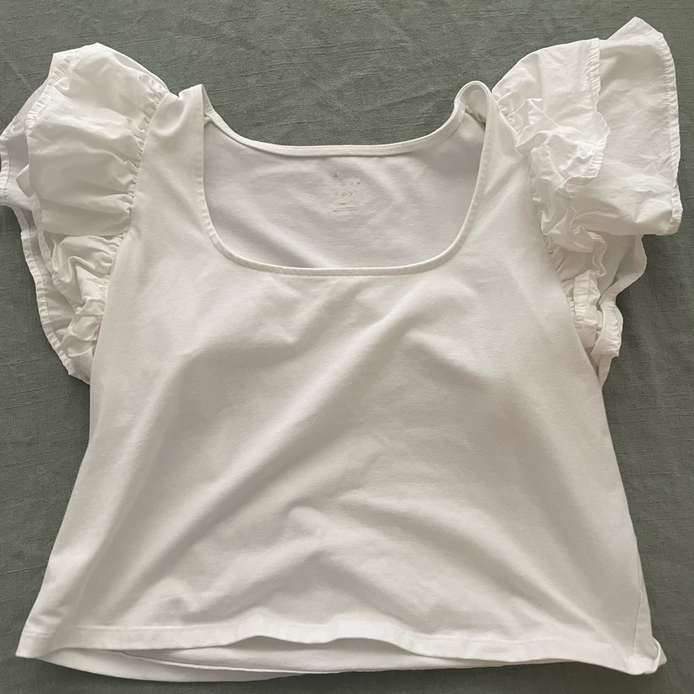 Ruffled sleeve white top
